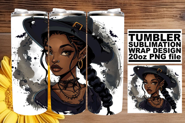 African American Woman Halloween Watercolor Tumbler Wrap Sublimation afrosvg 