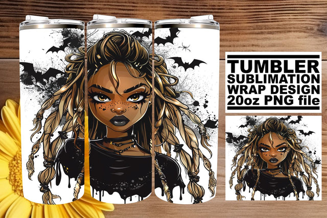 African American Woman Halloween Watercolor Tumbler Wrap Sublimation afrosvg 