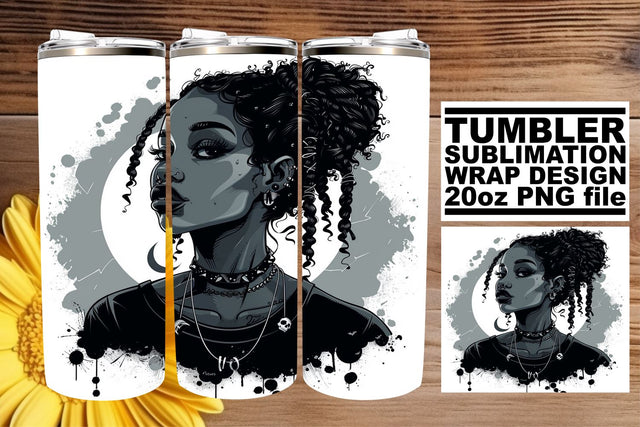 African American Woman Watercolor Halloween Tumbler 20oz Sublimation afrosvg 