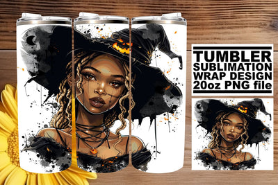 African American Woman Watercolor Halloween Tumbler 20oz Sublimation afrosvg 