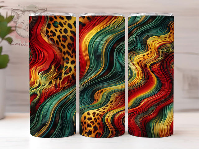 African Colors Leopard Tumbler, Tribal Print Wrap, Cultural Heritage Cup, 20oz Sublimation Wrap, Afrocentric Empowerment Tumbler, Stylish Leopard Pattern Cup, Traditional African Art Wrap Sublimation Lara' s Designs 