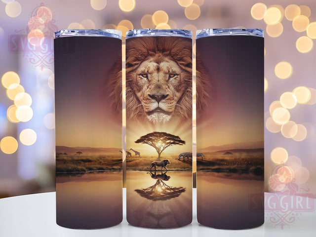 African Lion Sunset Savanna 20oz Tumbler, African Lion, Sunset Scene, Savanna Theme, Sublimation Wrap, 20oz Tumbler, Wildlife Aesthetic, Majestic Charm Sublimation SvggirlplusArt 