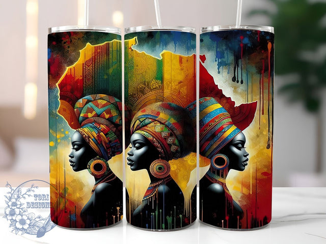 African Map Black Queen Tumbler, African Map, Black Queen, Heritage Art, Cultural Pride, 20Oz Tumbler, Sublimation Wrap Sublimation ToriDesigns 