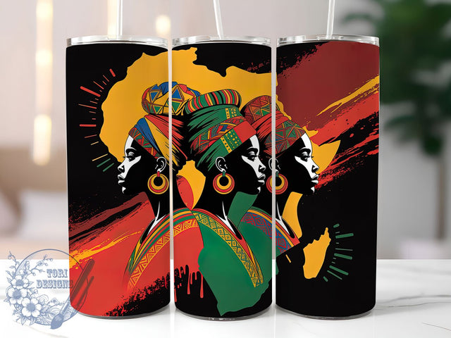 African Map Black Queen Tumbler, African Map, Black Queen, Heritage Art, Cultural Pride, 20Oz Tumbler, Sublimation Wrap Sublimation ToriDesigns 