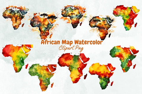 African Map Watercolor Clipart Bundle Sublimation Designangry 