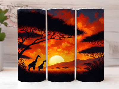 African Safari Giraffe Tumbler, African Wildlife Theme, Seamless Nature Wrap, Vibrant Jungle Design, Exotic Animal Motif, Bold Adventure Print, Tribal Inspired Style, Colorful Safari Glow, 20Oz Tumbler Sublimation Lara' s Designs 
