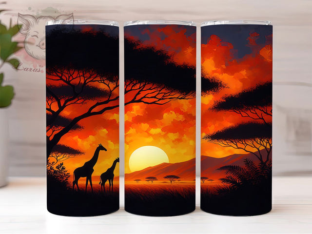 African Safari Giraffe Tumbler, African Wildlife Theme, Seamless Nature Wrap, Vibrant Jungle Design, Exotic Animal Motif, Bold Adventure Print, Tribal Inspired Style, Colorful Safari Glow, 20Oz Tumbler Sublimation Lara' s Designs 