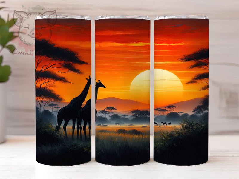 African Safari Giraffe Tumbler, African Wildlife Theme, Seamless Nature Wrap, Vibrant Jungle Design, Exotic Animal Motif, Bold Adventure Print, Tribal Inspired Style, Colorful Safari Glow, 20Oz Tumbler Sublimation Lara' s Designs 
