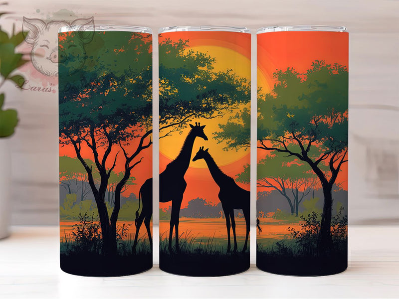 African Safari Giraffe Tumbler, African Wildlife Theme, Seamless Nature Wrap, Vibrant Jungle Design, Exotic Animal Motif, Bold Adventure Print, Tribal Inspired Style, Colorful Safari Glow, 20Oz Tumbler Sublimation Lara' s Designs 