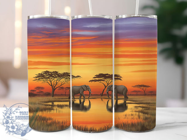 African Savannah Elephant Tumbler, African Elephant Pattern, Wildlife Safari Design, 20Oz Sublimation Wrap, Elephant Herd Art, African Savannah Texture, Tumbler Sublimation Sublimation ToriDesigns 
