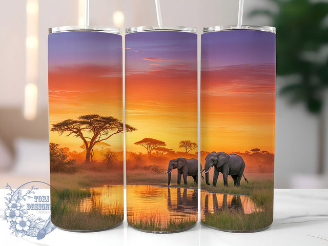 African Savannah Elephant Tumbler, African Elephant Pattern, Wildlife Safari Design, 20Oz Sublimation Wrap, Elephant Herd Art, African Savannah Texture, Tumbler Sublimation Sublimation ToriDesigns 