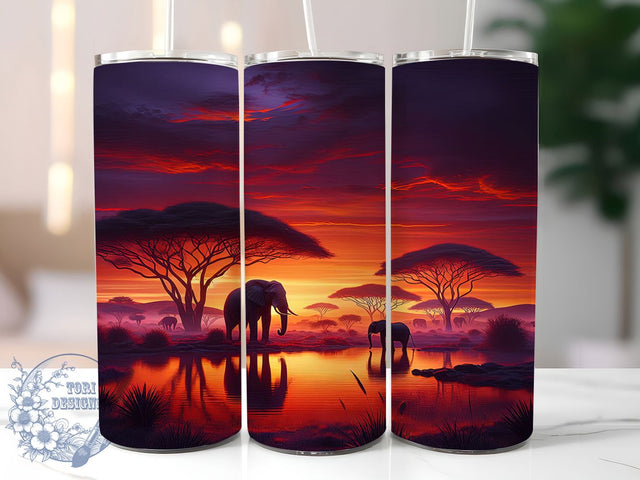 African Savannah Elephant Tumbler, African Elephant Pattern, Wildlife Safari Design, 20Oz Sublimation Wrap, Elephant Herd Art, African Savannah Texture, Tumbler Sublimation Sublimation ToriDesigns 