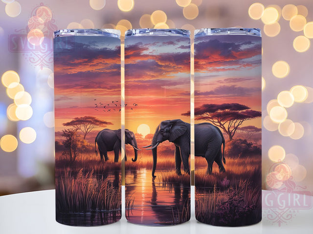African Sunset Elephant Tumbler, African Sunset, Safari Plains, Wildlife Design, Tumbler Wrap, Sublimation Design, 20oz Tumbler Sublimation SvggirlplusArt 