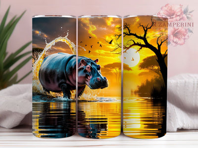 African Sunset Hippo Tumbler, African Wildlife Wrap, Exotic Safari Cup, Artistic Sublimation Design, Nature Gift Tumbler, Sweet Hippo Wrap, Adorable Sunset Cup Sublimation Li Zamperini 