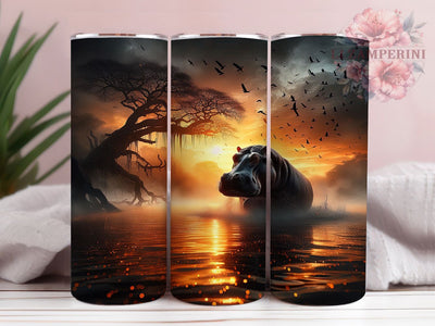 African Sunset Hippo Tumbler, African Wildlife Wrap, Exotic Safari Cup, Artistic Sublimation Design, Nature Gift Tumbler, Sweet Hippo Wrap, Adorable Sunset Cup Sublimation Li Zamperini 