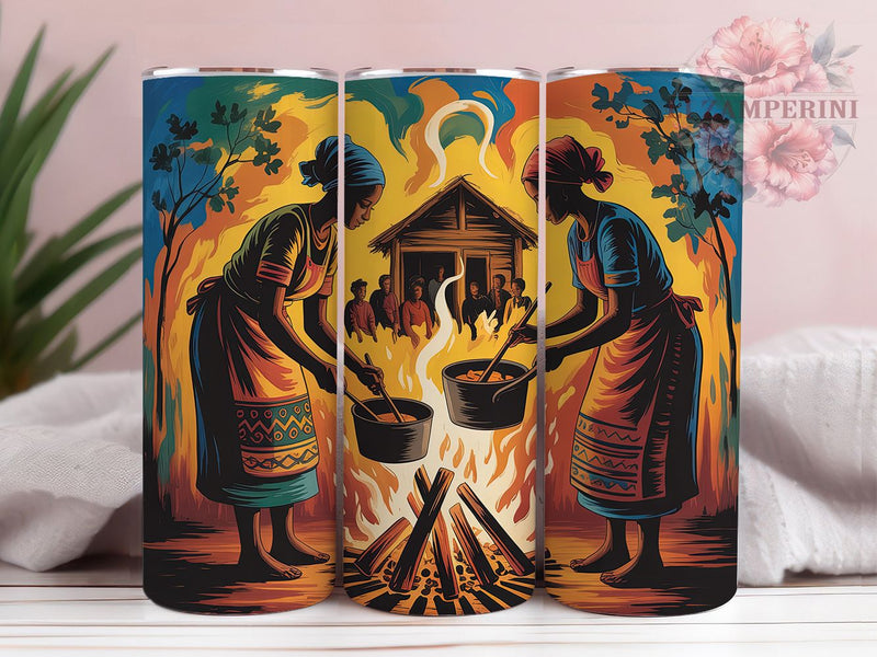 African Village Women Tumbler, African Women, Cooking Scene, Tumbler Wrap, Sublimation Design, 20oz Tumbler, Cultural Art Sublimation Li Zamperini 