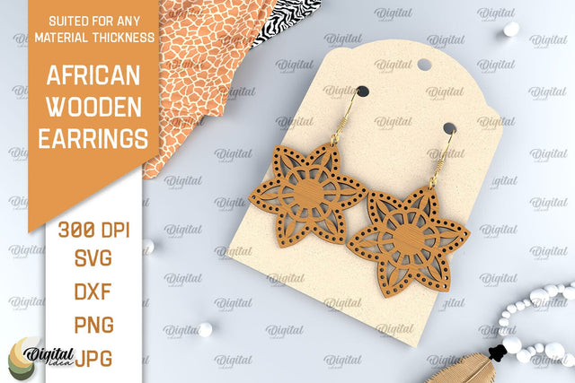 African Wooden Earrings Laser Cut. African Earrings SVG SVG Evgenyia Guschina 