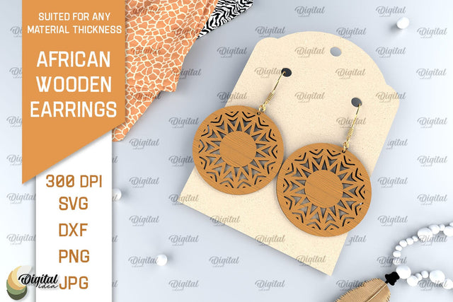 African Wooden Earrings Laser Cut. African Earrings SVG SVG Evgenyia Guschina 