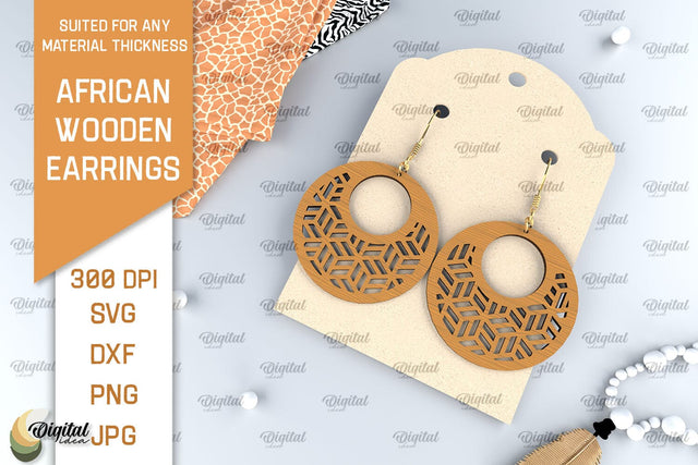 African Wooden Earrings Laser Cut. African Earrings SVG SVG Evgenyia Guschina 