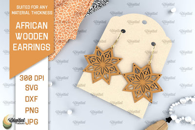 African Wooden Earrings Laser Cut. African Earrings SVG SVG Evgenyia Guschina 