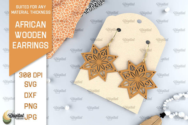 African Wooden Earrings Laser Cut. African Earrings SVG SVG Evgenyia Guschina 