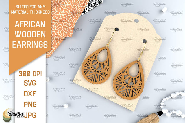 African Wooden Earrings Laser Cut. African Earrings SVG SVG Evgenyia Guschina 