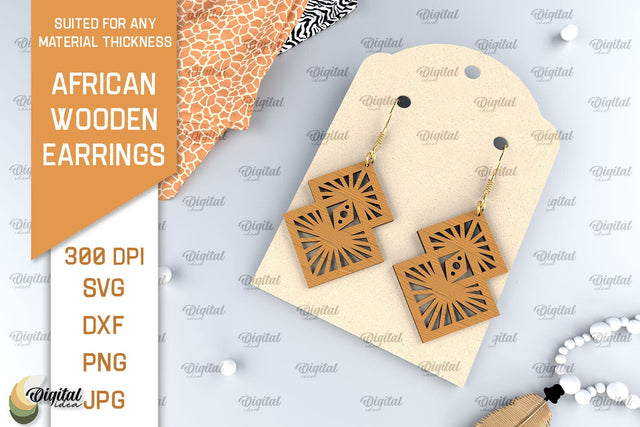 African Wooden Earrings Laser Cut. African Earrings SVG SVG Evgenyia Guschina 