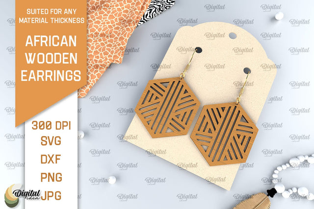 African Wooden Earrings Laser Cut. African Earrings SVG SVG Evgenyia Guschina 