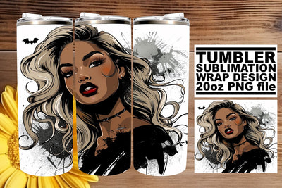 Afro American Woman Halloween Design Watercolor Tumbler Sublimation afrosvg 