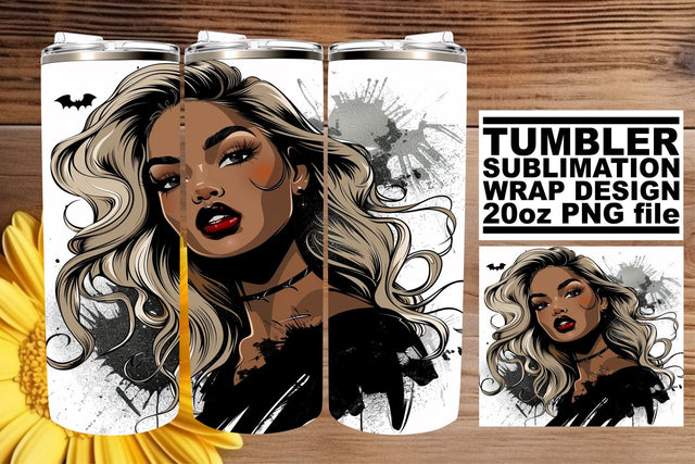 Afro American Woman Halloween Design Watercolor Tumbler Sublimation afrosvg 