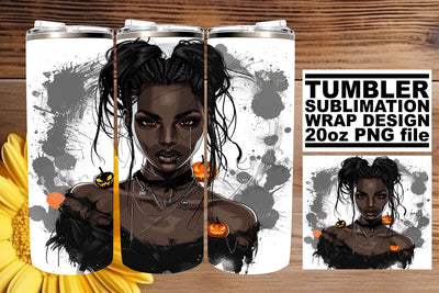 Afro American Woman Halloween Design Watercolor Tumbler Sublimation afrosvg 
