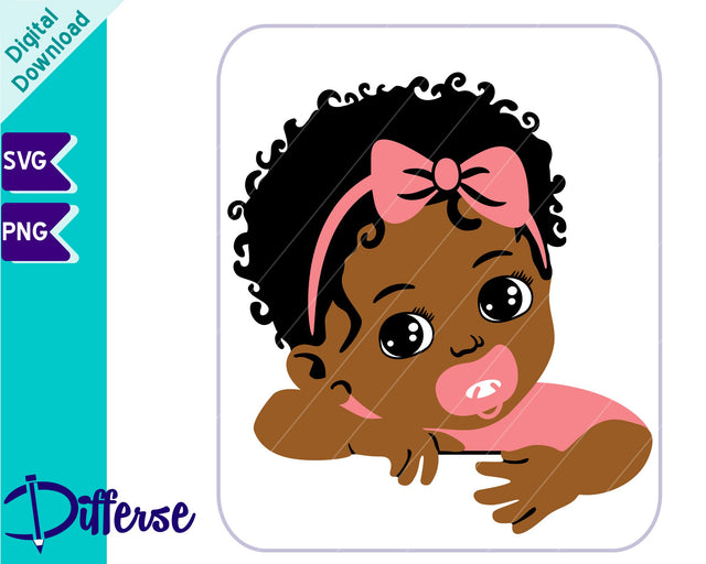 Afro Baby Girl with Pacifier | Newborn with Bow SVG SVG Differse 