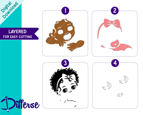 Afro Baby Girl with Pacifier | Newborn with Bow SVG SVG Differse 