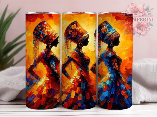 Afro‑Boho World Women Tumbler, Afro-Boho Theme, Seamless Tribal Wrap, Vibrant Cultural Design, Bold Feminine Motif, Ethnic Bohemian Print, Empowered Global Style, Colorful Heritage Glow, 20Oz Tumbler, S Sublimation Li Zamperini 