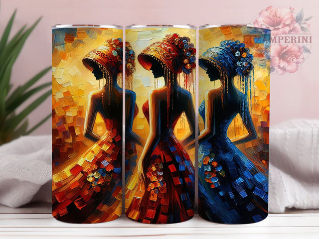 Afro‑Boho World Women Tumbler, Afro-Boho Theme, Seamless Tribal Wrap, Vibrant Cultural Design, Bold Feminine Motif, Ethnic Bohemian Print, Empowered Global Style, Colorful Heritage Glow, 20Oz Tumbler, S Sublimation Li Zamperini 