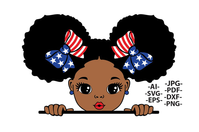 Afro Girl 4th of July SVG Patriotic African American Clipart Black Girl with Bows Red White Blue Stars Cricut Sublimation PNG JPG PDF EPS AI SVG 1uniqueminute 