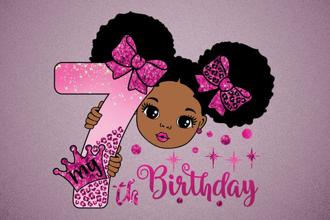 Afro Girl 7th Birthday PNG | Pink Glitter Princess Clipart for Sublimation, Party Decor and T-Shirts SVG 1uniqueminute 