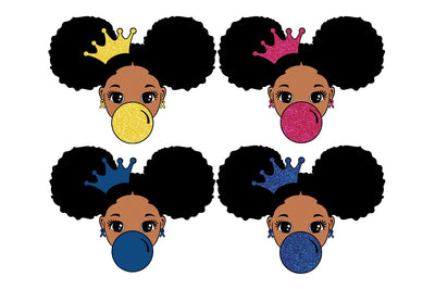Afro Girl Bubble Gum SVG Crown Princess PNG EPS PDF DXF JPG AI Cute Black Girl Clipart for Cricut Silhouette Cutting Projects SVG 1uniqueminute 