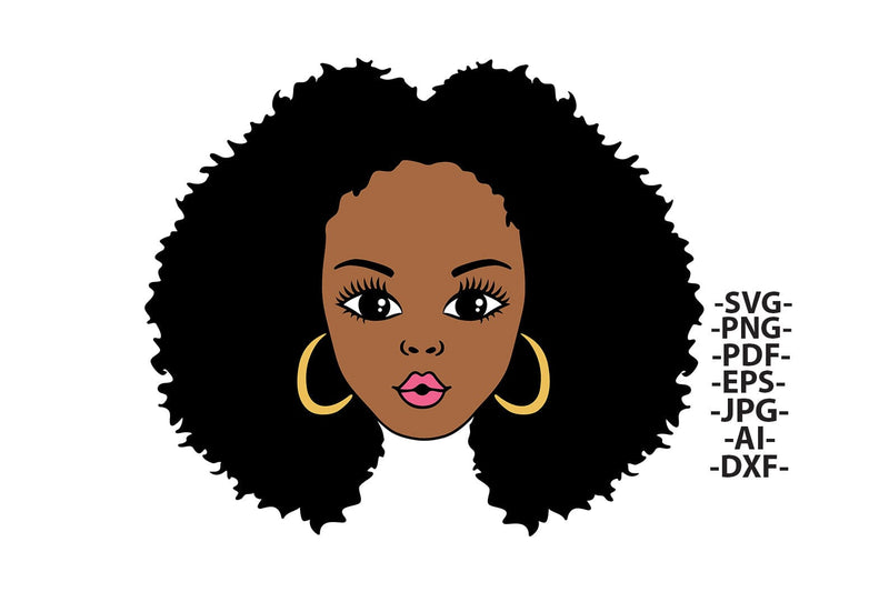 Afro Girl Clipart with Big Curly Hair and Gold Hoop Earrings in SVG PNG ...