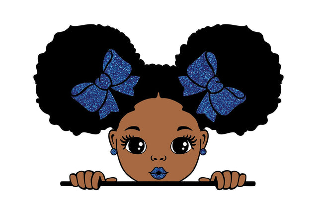 Afro Girl Clipart with Dark Blue Glitter Bows in SVG PNG JPG PDF DXF AI EPS Formats for Cricut Sublimation Printing Digital Projects and Crafts SVG 1uniqueminute 