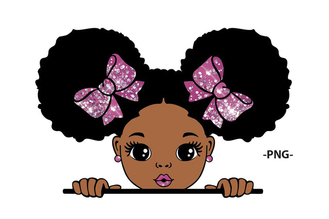 Afro Girl Clipart with Glitter Pink Bows in High Quality PNG Format for Sublimation Printing Digital Stickers and DIY Craft Projects SVG 1uniqueminute 