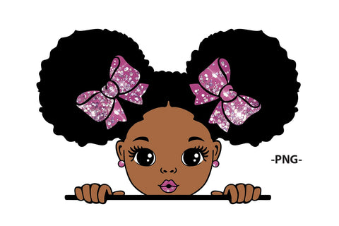Afro Girl Clipart with Glitter Pink Bows in High Quality PNG Format for Sublimation Printing Digital Stickers and DIY Craft Projects SVG 1uniqueminute 