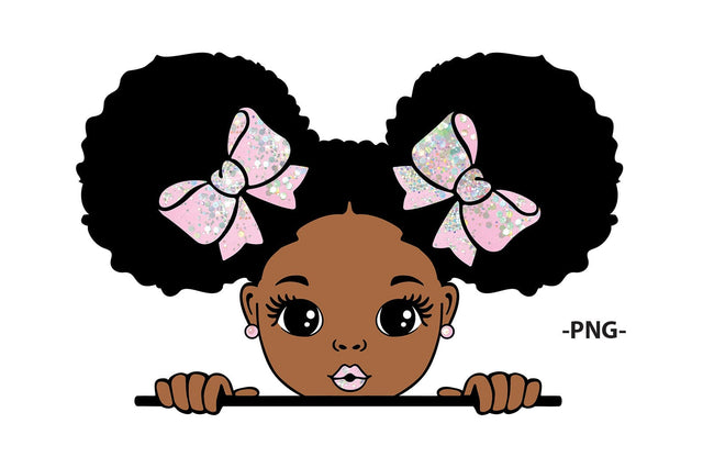 Afro Girl Clipart with Light Pink Glitter Bows in High Quality PNG Format for Sublimation Printing Digital Designs and DIY Crafts SVG 1uniqueminute 