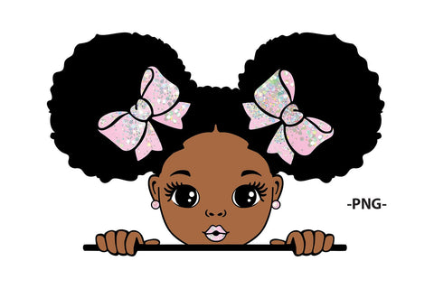 Afro Girl Clipart with Light Pink Glitter Bows in High Quality PNG Format for Sublimation Printing Digital Designs and DIY Crafts SVG 1uniqueminute 