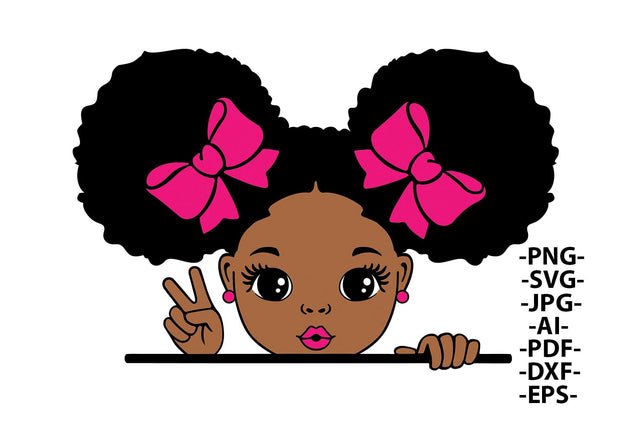 Afro Girl Clipart with Pink Glitter Bows SVG PNG PDF EPS JPG AI DXF for Cricut Sublimation Printing T-Shirts and Stickers SVG 1uniqueminute 