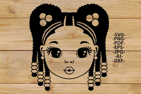 Afro Girl Face SVG PNG PDF JPG AI DXF EPS Black Outline Graphic with Braids and Beads Digital Clipart for Cricut and Sublimation SVG 1uniqueminute 