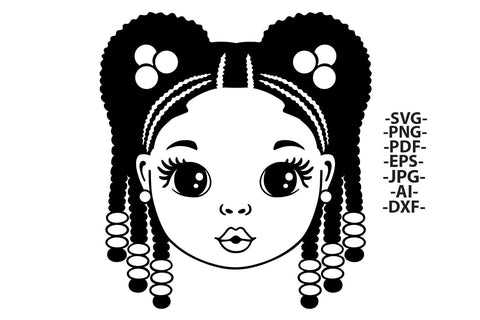 Afro Girl Face SVG PNG PDF JPG AI DXF EPS Black Outline Graphic with Braids and Beads Digital Clipart for Cricut and Sublimation SVG 1uniqueminute 