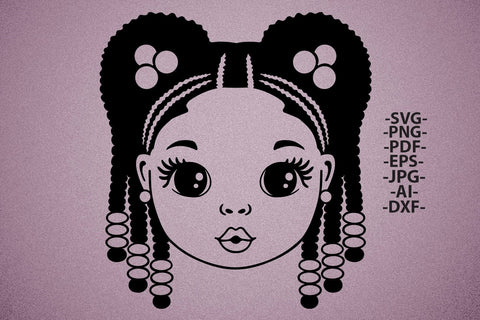 Afro Girl Face SVG PNG PDF JPG AI DXF EPS Black Outline Graphic with Braids and Beads Digital Clipart for Cricut and Sublimation SVG 1uniqueminute 