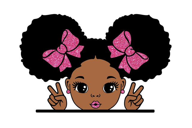 Afro Girl Peace Sign SVG PNG JPG PDF AI DXF EPS with Pink Glitter Bows Digital Design for Sublimation and Cricut Projects SVG 1uniqueminute 