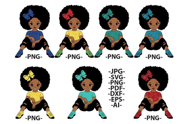 Afro Girl SVG Teal Outfit Black Girl Clipart Sitting Pose Digital Design for Cricut Sublimation PNG PDF DXF AI EPS JPG Cute Art Download SVG 1uniqueminute 
